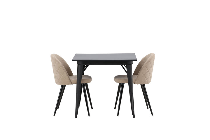 Venture Home Tempe Dining Table - Black / Black MDF +Velvet Stitches Chair - Black / Beige Fabric (Polyester linen ) _2