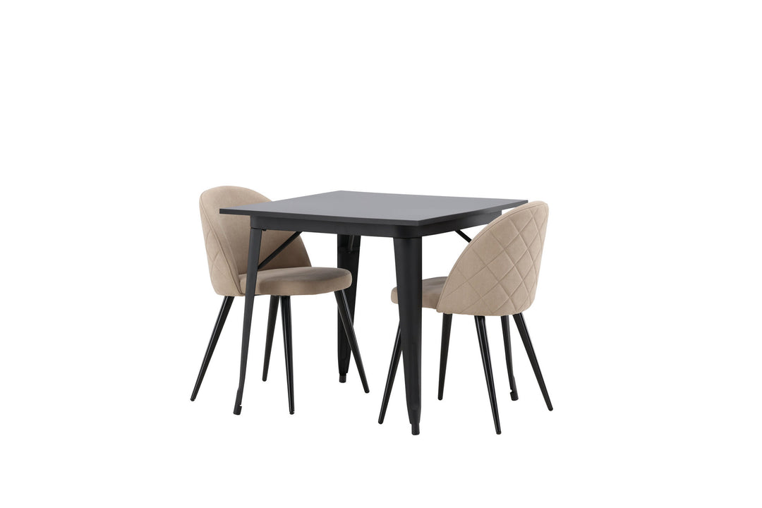 Venture Home Tempe Dining Table - Black / Black MDF +Velvet Stitches Chair - Black / Beige Fabric (Polyester linen ) _2