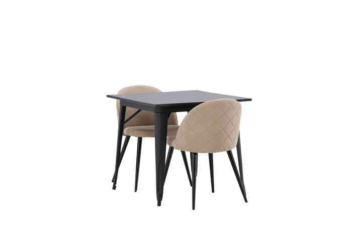 Venture Home Tempe Dining Table - Black / Black MDF +Velvet Stitches Chair - Black / Beige Fabric (Polyester linen ) _2