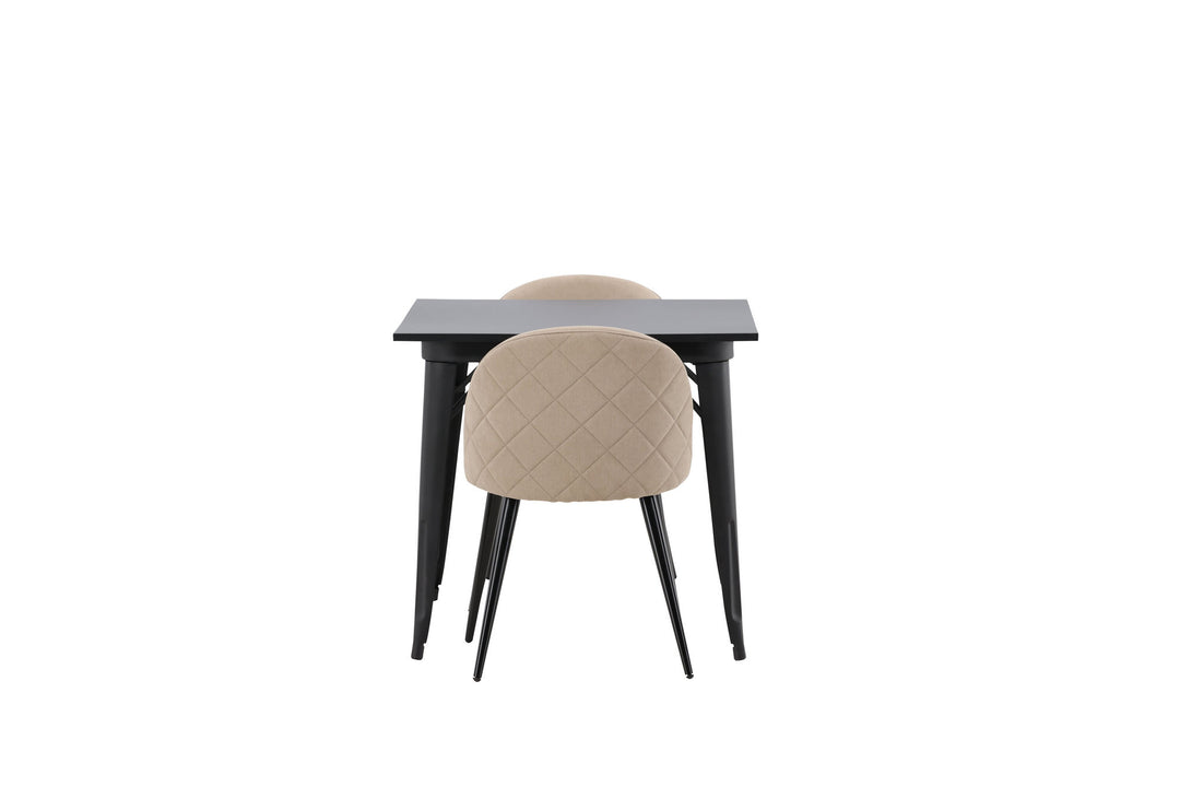 Venture Home Tempe Dining Table - Black / Black MDF +Velvet Stitches Chair - Black / Beige Fabric (Polyester linen ) _2