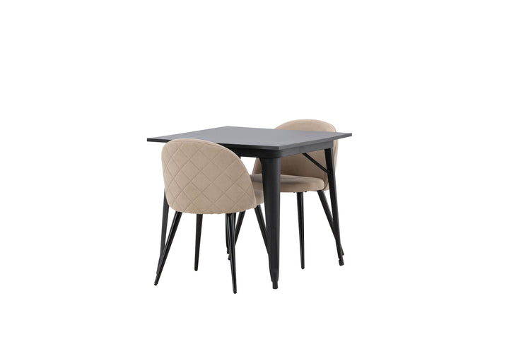 Venture Home Tempe Dining Table - Black / Black MDF +Velvet Stitches Chair - Black / Beige Fabric (Polyester linen ) _2