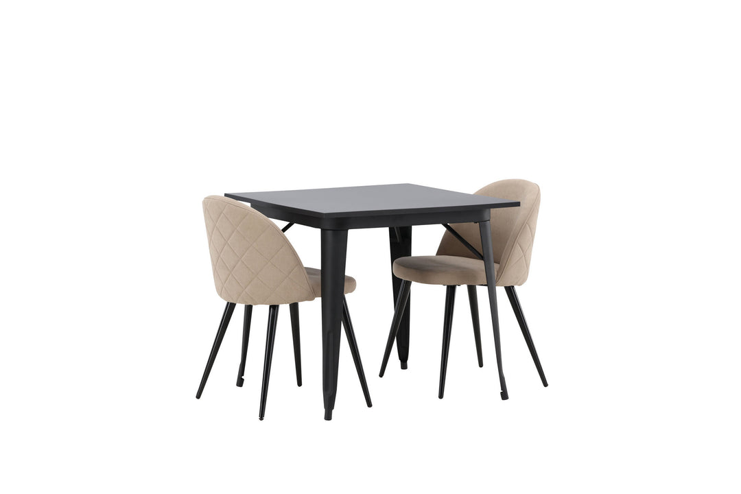 Venture Home Tempe Dining Table - Black / Black MDF +Velvet Stitches Chair - Black / Beige Fabric (Polyester linen ) _2