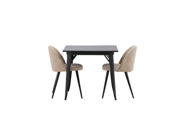 Venture Home Tempe Dining Table - Black / Black MDF +Velvet Stitches Chair - Black / Beige Fabric (Polyester linen ) _2