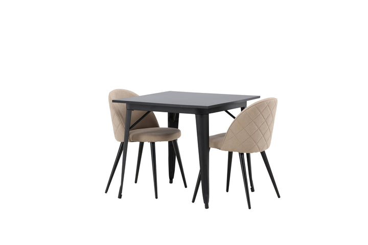 Venture Home Tempe Dining Table - Black / Black MDF +Velvet Stitches Chair - Black / Beige Fabric (Polyester linen ) _2