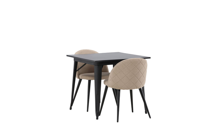 Venture Home Tempe Dining Table - Black / Black MDF +Velvet Stitches Chair - Black / Beige Fabric (Polyester linen ) _2