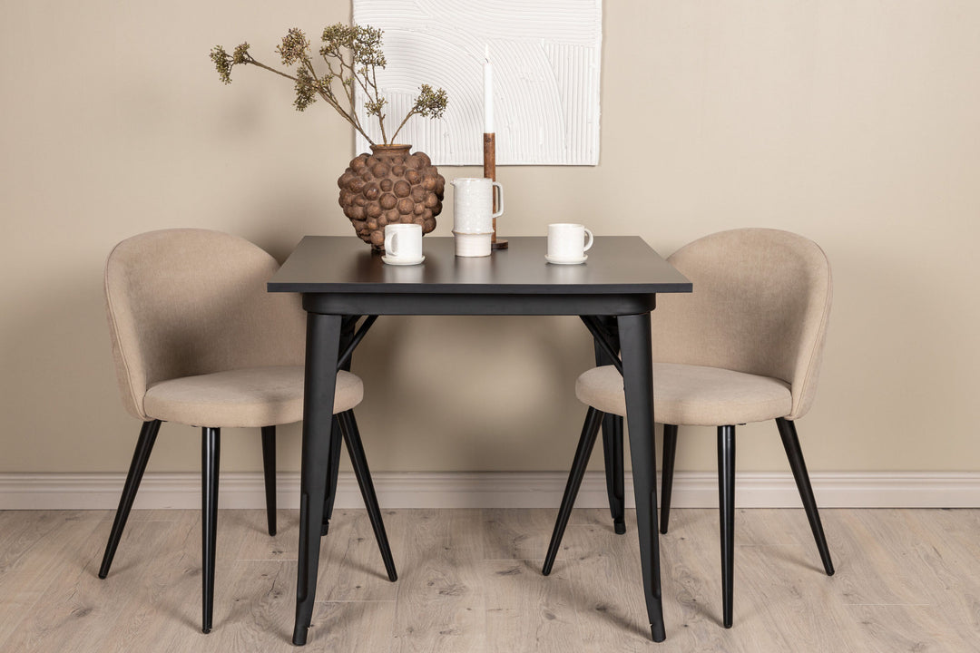 Venture Home Tempe Dining Table - Black / Black MDF +Velvet Stitches Chair - Black / Beige Fabric (Polyester linen ) _2