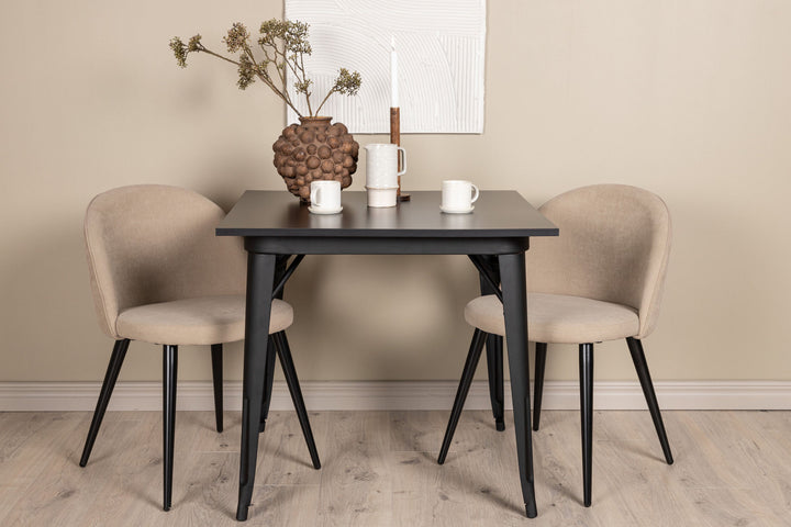 Venture Home Tempe Dining Table - Black / Black MDF +Velvet Stitches Chair - Black / Beige Fabric (Polyester linen ) _2