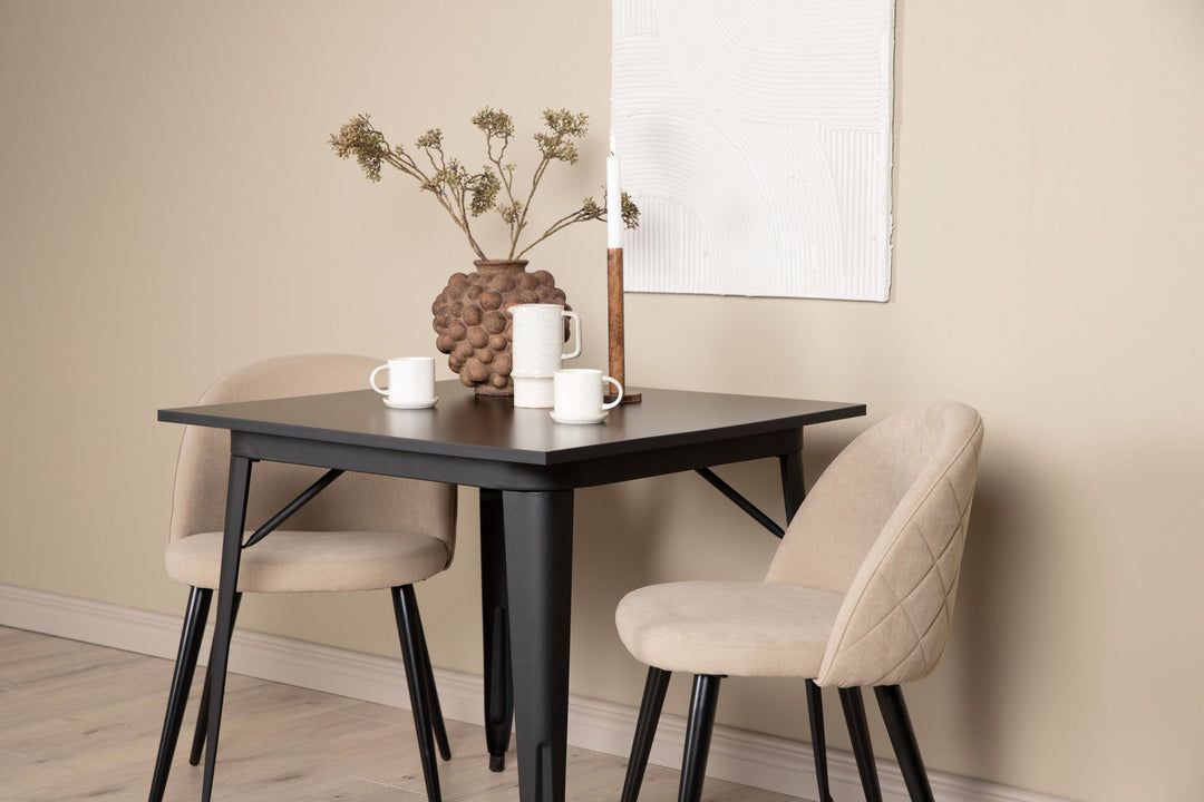 Venture Home Tempe Dining Table - Black / Black MDF +Velvet Stitches Chair - Black / Beige Fabric (Polyester linen ) _2