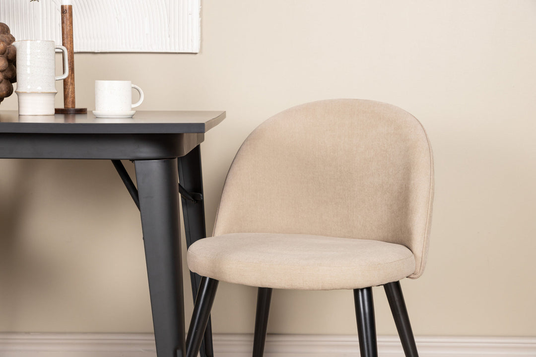 Venture Home Tempe Dining Table - Black / Black MDF +Velvet Stitches Chair - Black / Beige Fabric (Polyester linen ) _2