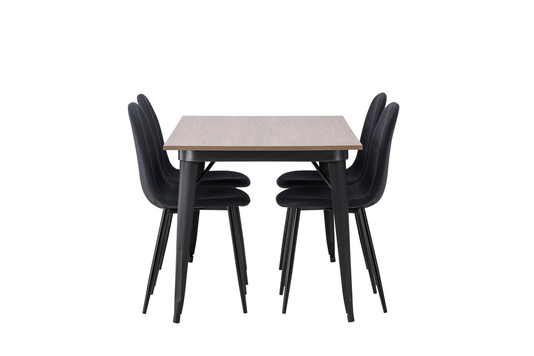 Venture Home Tempe Dining Table - Black / Walnut MDF +Polar Dining Chair - Black Legs - Black Fabric _4