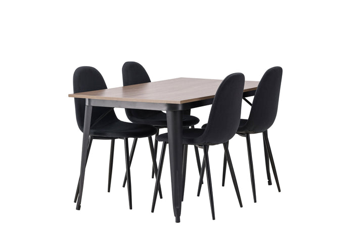 Venture Home Tempe Dining Table - Black / Walnut MDF +Polar Dining Chair - Black Legs - Black Fabric _4