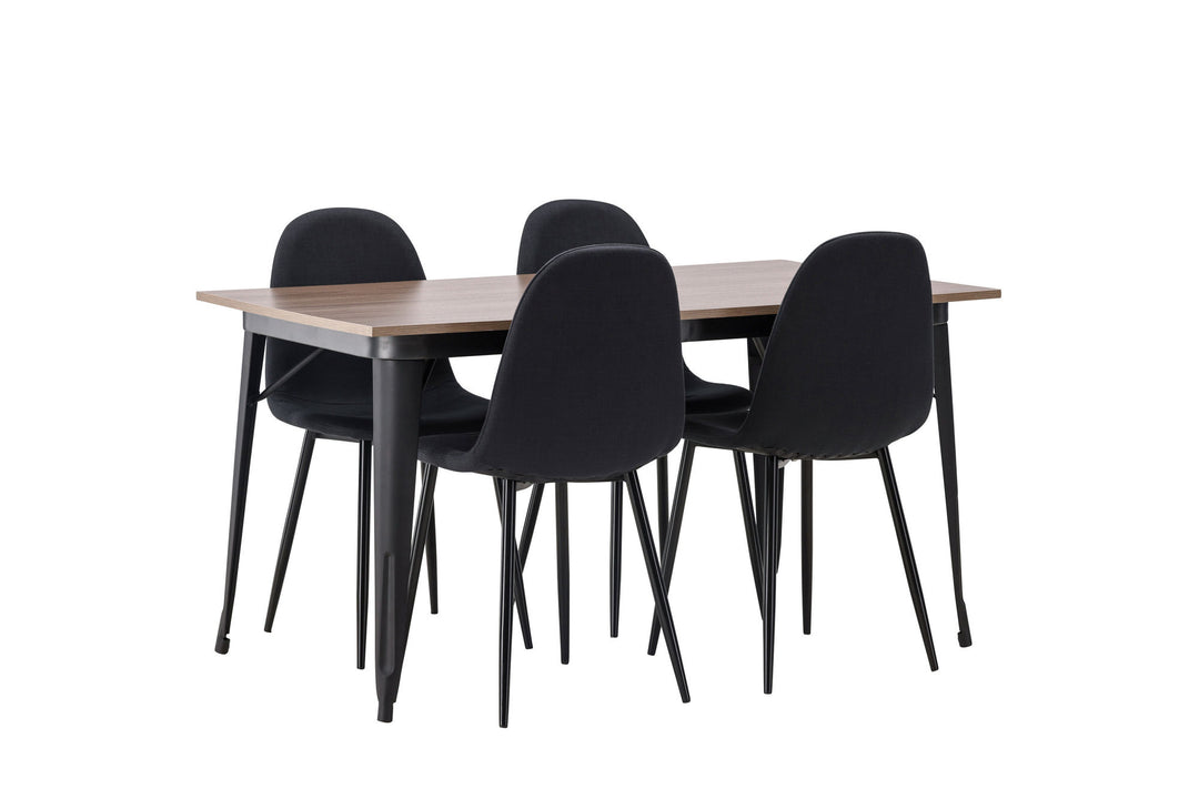 Venture Home Tempe Dining Table - Black / Walnut MDF +Polar Dining Chair - Black Legs - Black Fabric _4