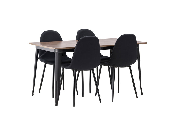 Venture Home Tempe Dining Table - Black / Walnut MDF +Polar Dining Chair - Black Legs - Black Fabric _4