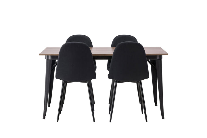 Venture Home Tempe Dining Table - Black / Walnut MDF +Polar Dining Chair - Black Legs - Black Fabric _4