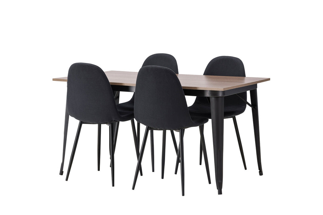 Venture Home Tempe Dining Table - Black / Walnut MDF +Polar Dining Chair - Black Legs - Black Fabric _4