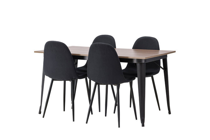 Venture Home Tempe Dining Table - Black / Walnut MDF +Polar Dining Chair - Black Legs - Black Fabric _4