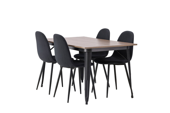Venture Home Tempe Dining Table - Black / Walnut MDF +Polar Dining Chair - Black Legs - Black Fabric _4