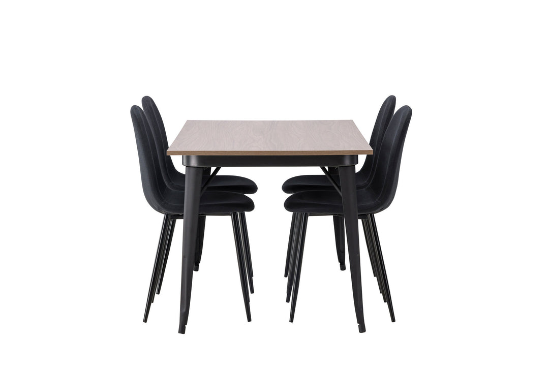 Venture Home Tempe Dining Table - Black / Walnut MDF +Polar Dining Chair - Black Legs - Black Fabric _4