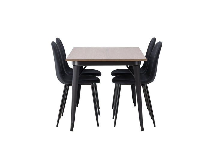 Venture Home Tempe Dining Table - Black / Walnut MDF +Polar Dining Chair - Black Legs - Black Fabric _4