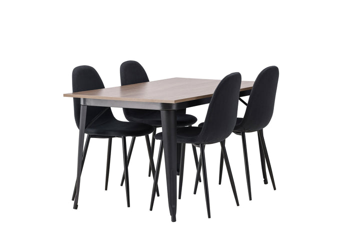 Venture Home Tempe Dining Table - Black / Walnut MDF +Polar Dining Chair - Black Legs - Black Fabric _4