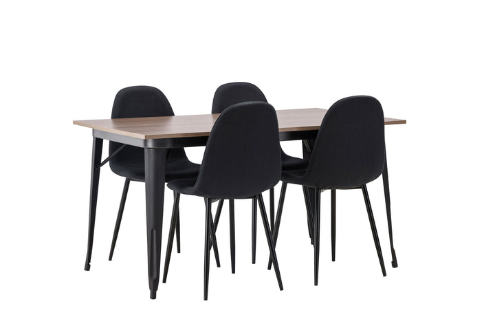 Venture Home Tempe Dining Table - Black / Walnut MDF +Polar Dining Chair - Black Legs - Black Fabric _4