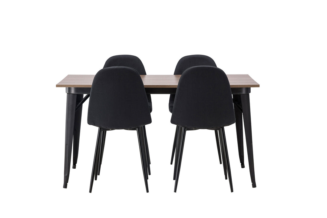 Venture Home Tempe Dining Table - Black / Walnut MDF +Polar Dining Chair - Black Legs - Black Fabric _4