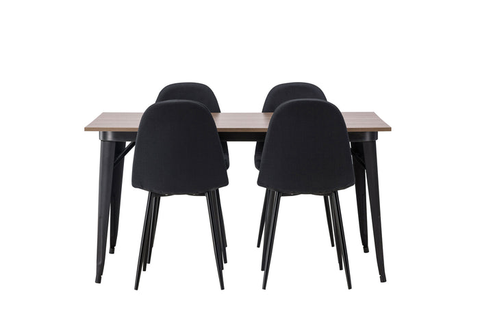 Venture Home Tempe Dining Table - Black / Walnut MDF +Polar Dining Chair - Black Legs - Black Fabric _4