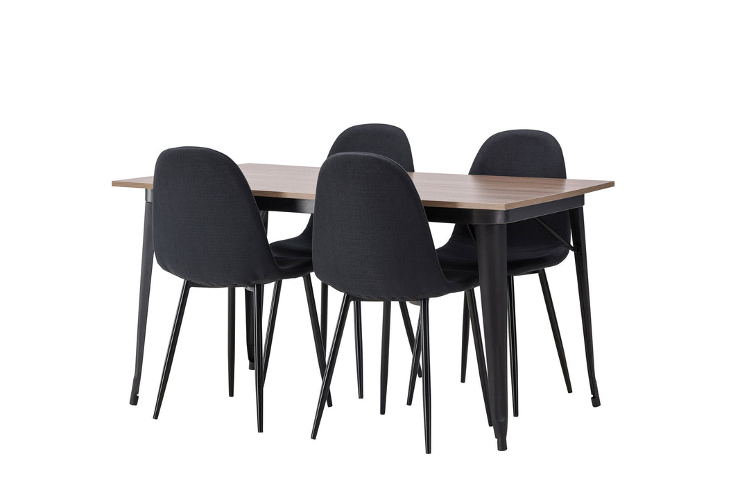 Venture Home Tempe Dining Table - Black / Walnut MDF +Polar Dining Chair - Black Legs - Black Fabric _4