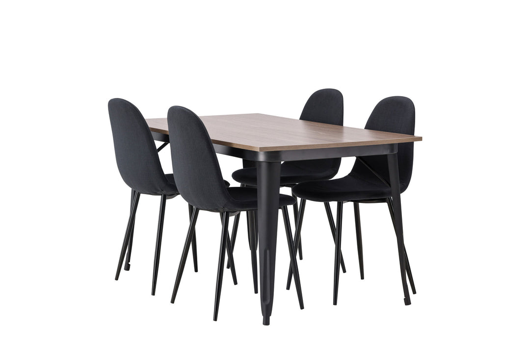 Venture Home Tempe Dining Table - Black / Walnut MDF +Polar Dining Chair - Black Legs - Black Fabric _4