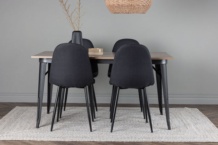 Venture Home Tempe Dining Table - Black / Walnut MDF +Polar Dining Chair - Black Legs - Black Fabric _4