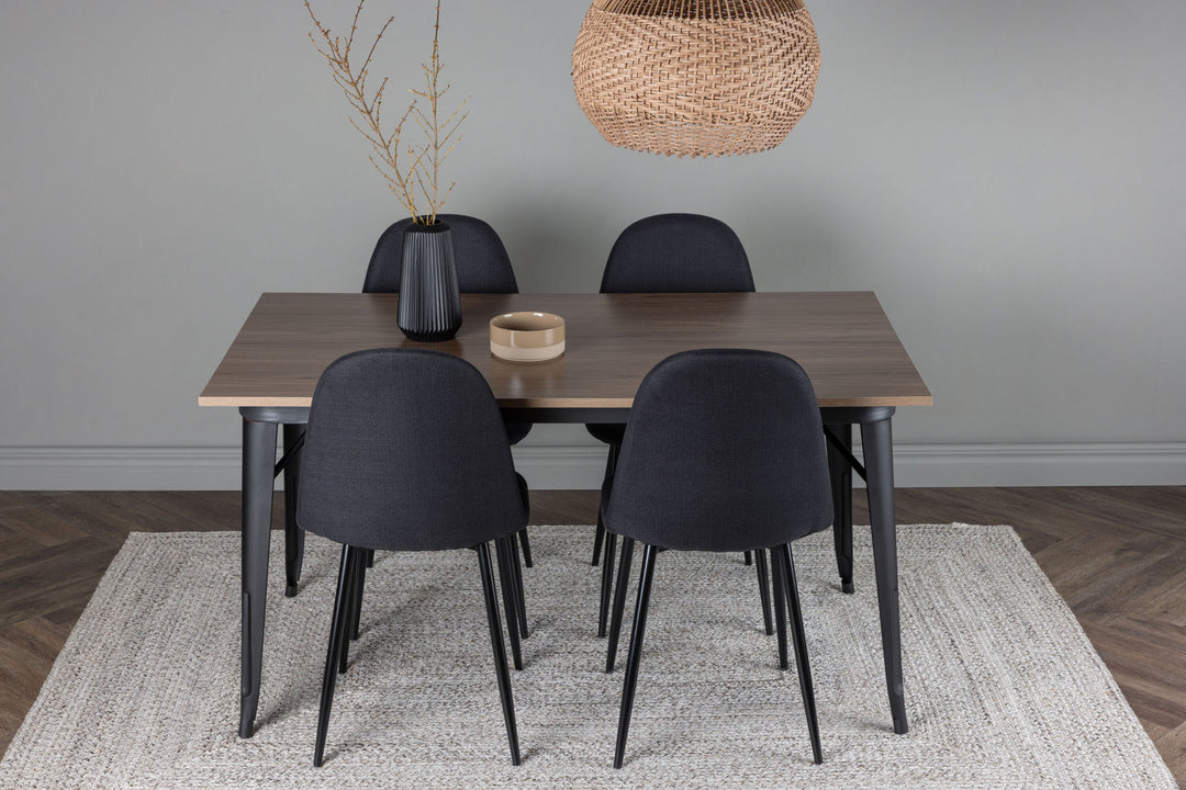 Venture Home Tempe Dining Table - Black / Walnut MDF +Polar Dining Chair - Black Legs - Black Fabric _4