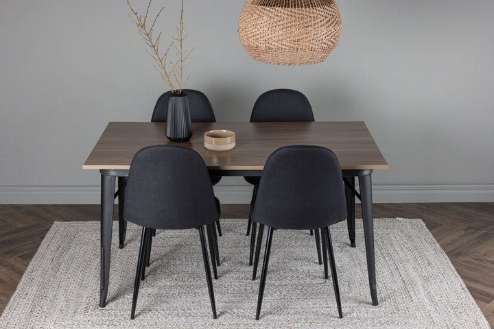 Venture Home Tempe Dining Table - Black / Walnut MDF +Polar Dining Chair - Black Legs - Black Fabric _4