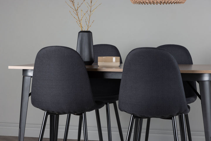 Venture Home Tempe Dining Table - Black / Walnut MDF +Polar Dining Chair - Black Legs - Black Fabric _4