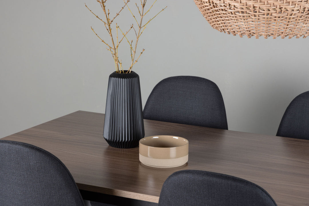 Venture Home Tempe Dining Table - Black / Walnut MDF +Polar Dining Chair - Black Legs - Black Fabric _4