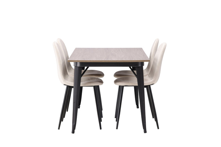 Venture Home Tempe Dining Table - Black / Walnut MDF +Polar Dining Chair - Black legs / Beige Velvet _4