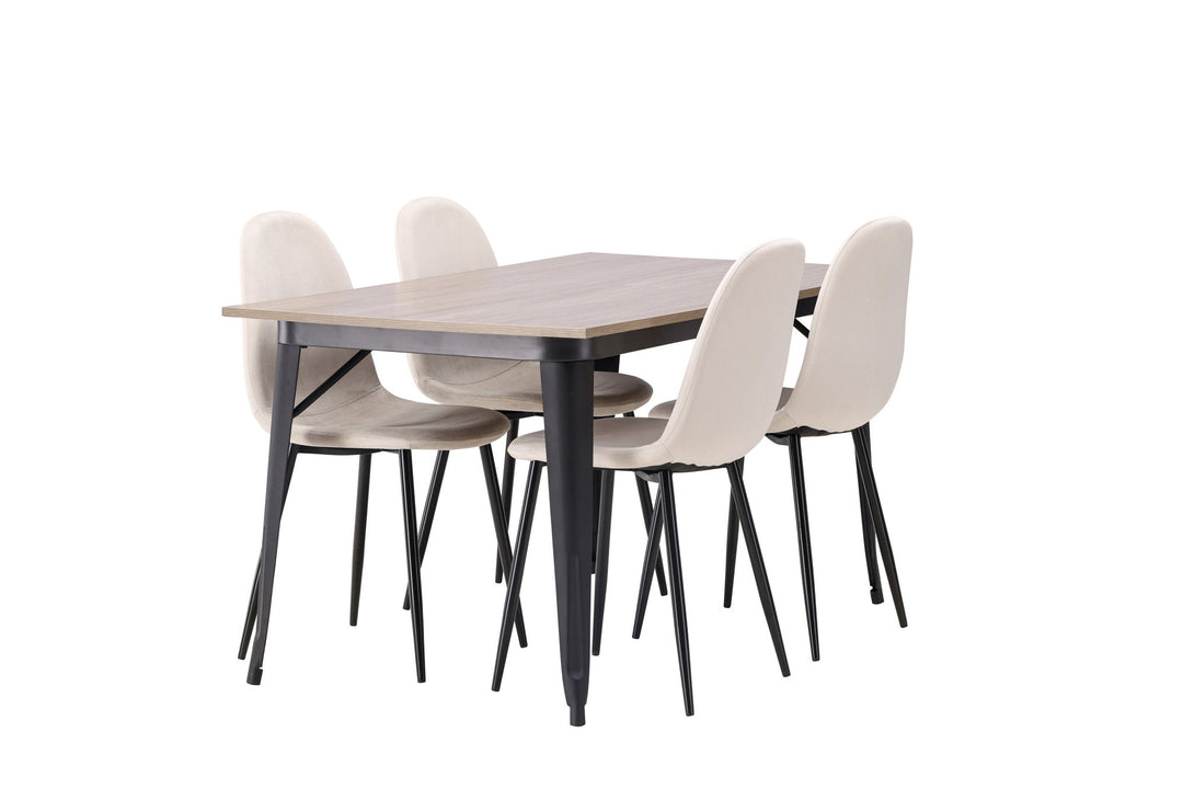 Venture Home Tempe Dining Table - Black / Walnut MDF +Polar Dining Chair - Black legs / Beige Velvet _4