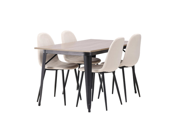 Venture Home Tempe Dining Table - Black / Walnut MDF +Polar Dining Chair - Black legs / Beige Velvet _4