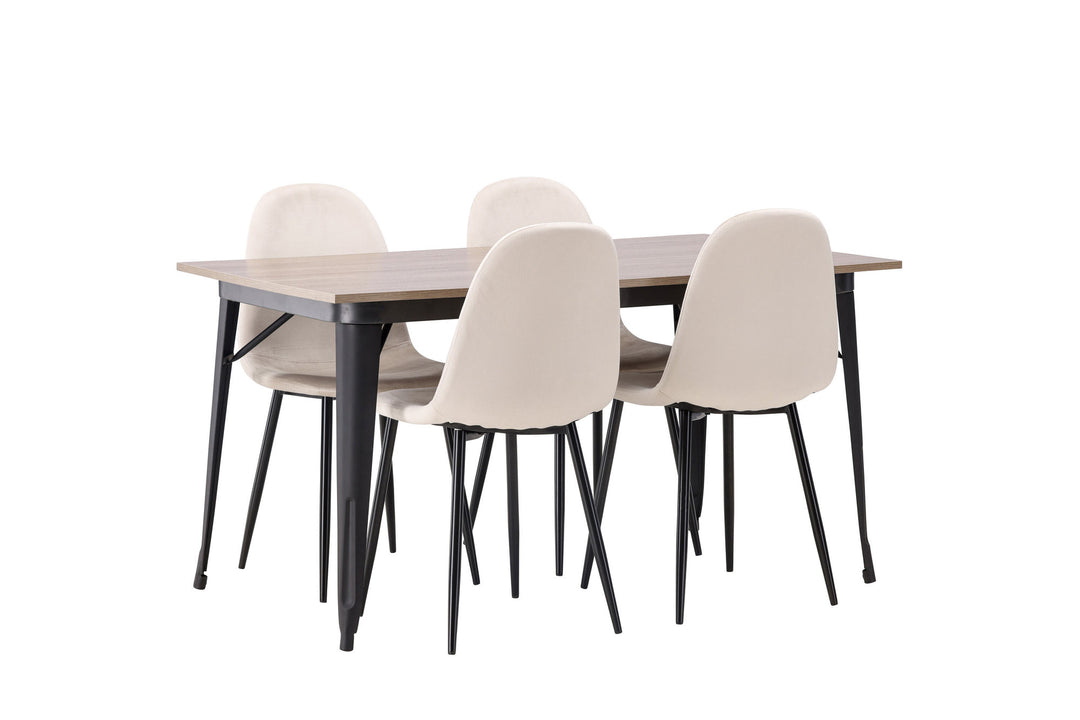 Venture Home Tempe Dining Table - Black / Walnut MDF +Polar Dining Chair - Black legs / Beige Velvet _4