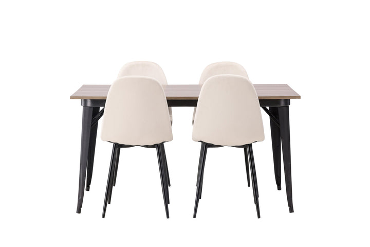 Venture Home Tempe Dining Table - Black / Walnut MDF +Polar Dining Chair - Black legs / Beige Velvet _4