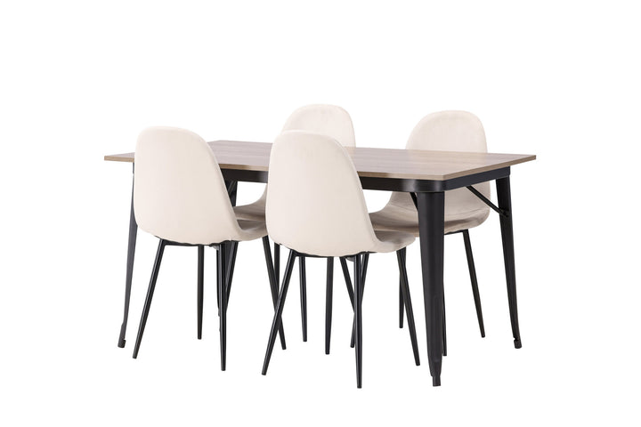 Venture Home Tempe Dining Table - Black / Walnut MDF +Polar Dining Chair - Black legs / Beige Velvet _4