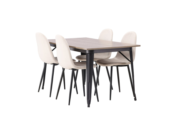 Venture Home Tempe Dining Table - Black / Walnut MDF +Polar Dining Chair - Black legs / Beige Velvet _4