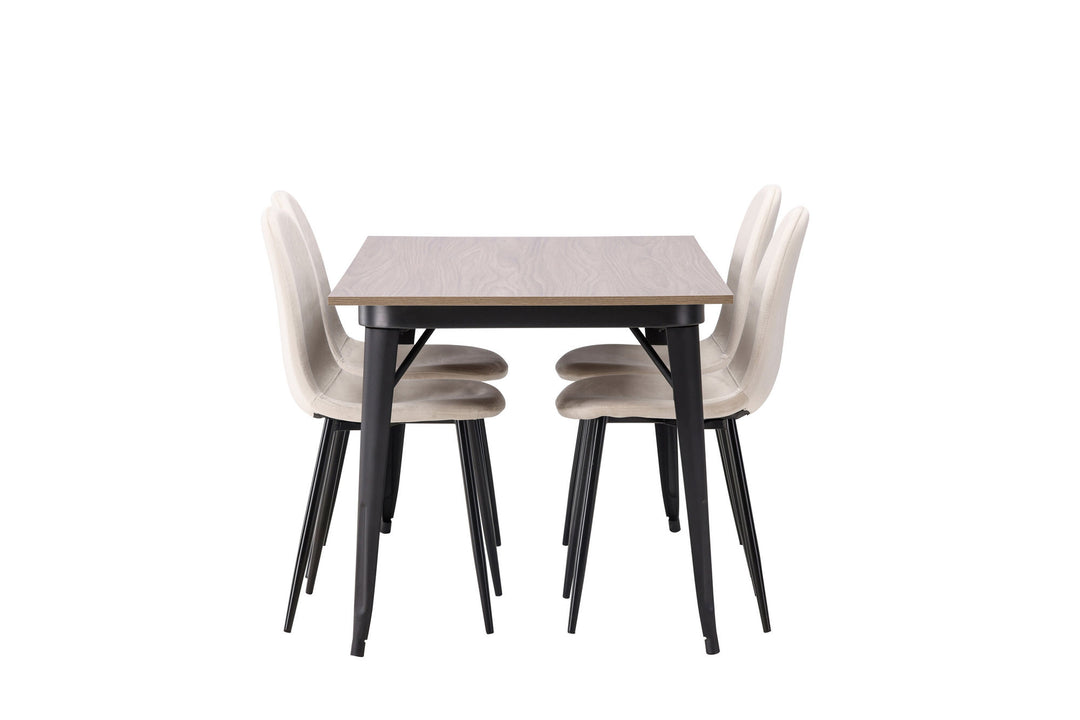 Venture Home Tempe Dining Table - Black / Walnut MDF +Polar Dining Chair - Black legs / Beige Velvet _4
