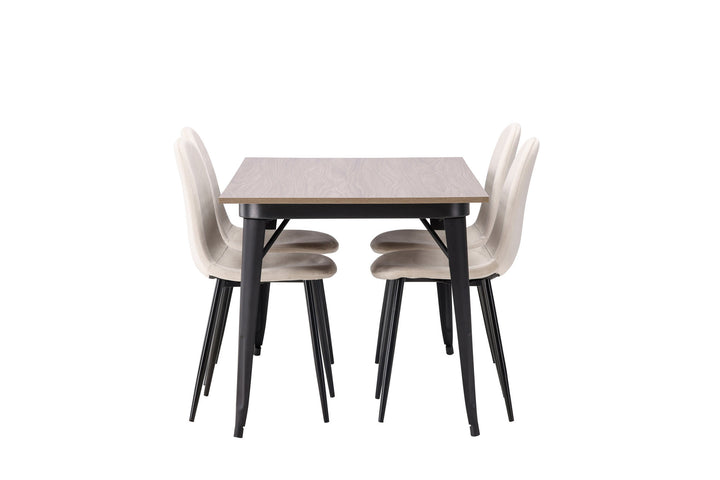 Venture Home Tempe Dining Table - Black / Walnut MDF +Polar Dining Chair - Black legs / Beige Velvet _4