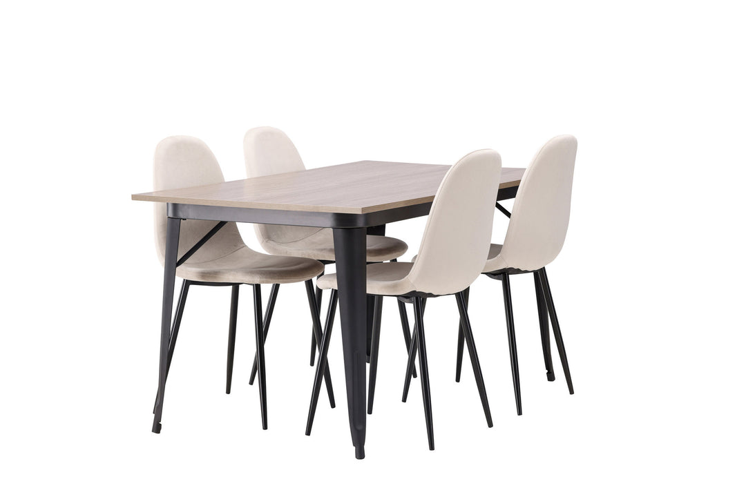 Venture Home Tempe Dining Table - Black / Walnut MDF +Polar Dining Chair - Black legs / Beige Velvet _4