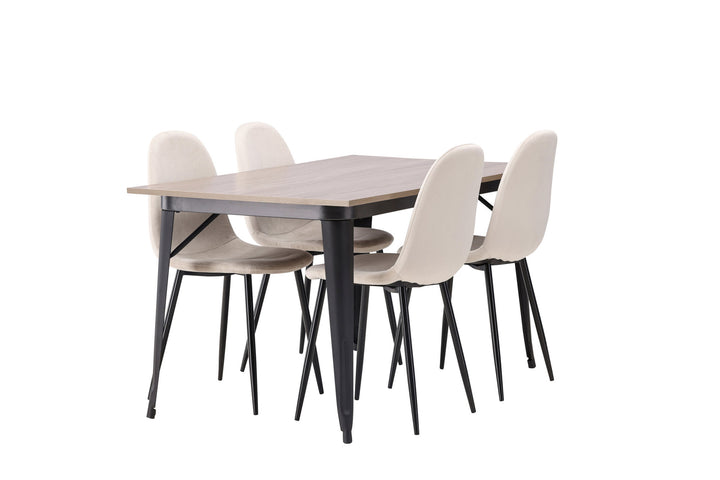 Venture Home Tempe Dining Table - Black / Walnut MDF +Polar Dining Chair - Black legs / Beige Velvet _4