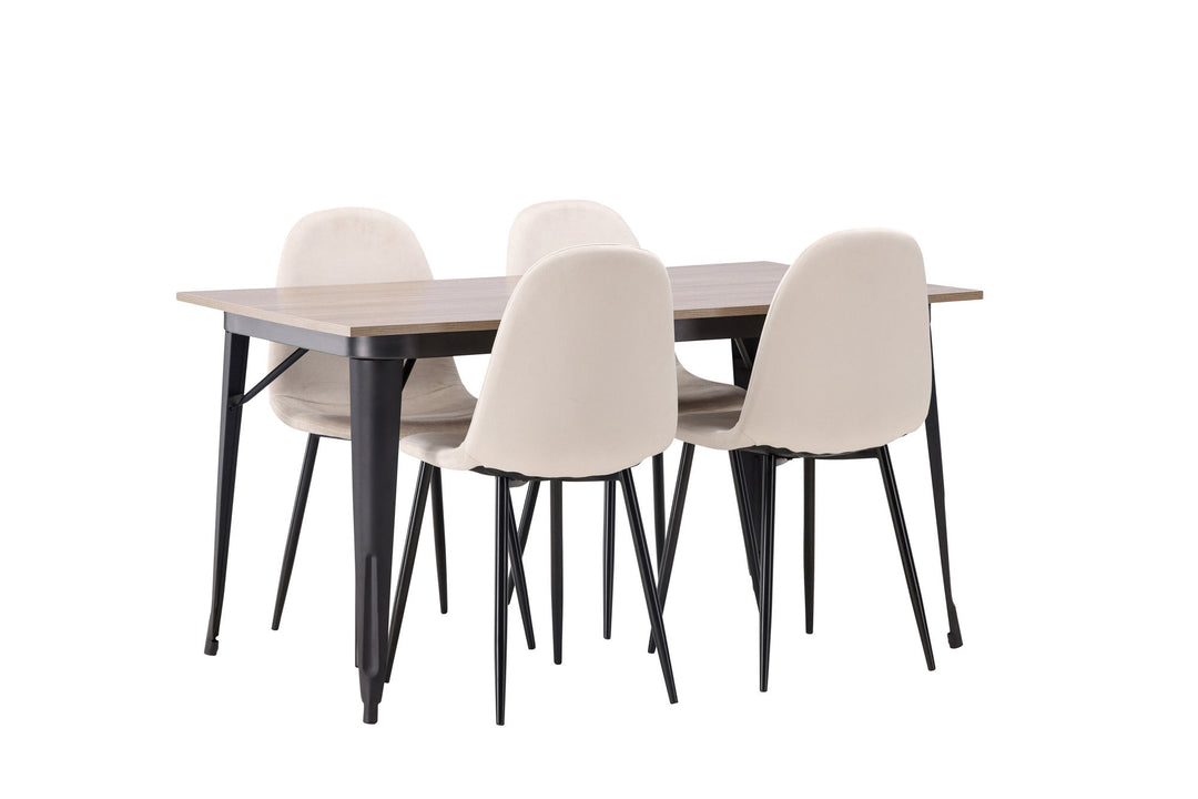Venture Home Tempe Dining Table - Black / Walnut MDF +Polar Dining Chair - Black legs / Beige Velvet _4