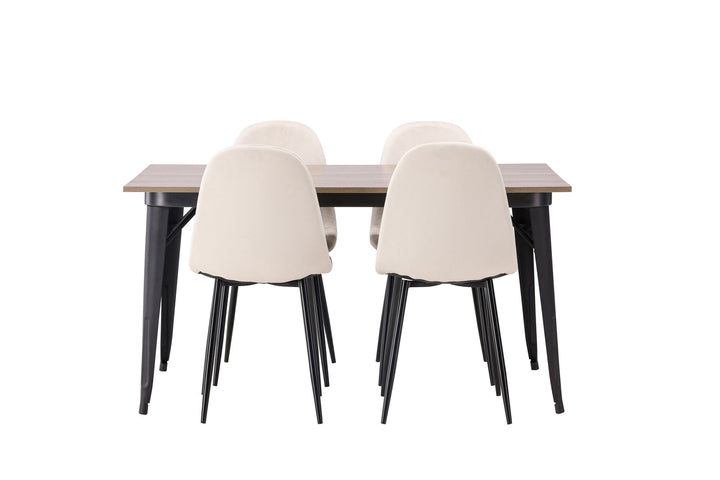 Venture Home Tempe Dining Table - Black / Walnut MDF +Polar Dining Chair - Black legs / Beige Velvet _4