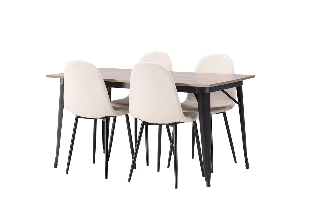 Venture Home Tempe Dining Table - Black / Walnut MDF +Polar Dining Chair - Black legs / Beige Velvet _4