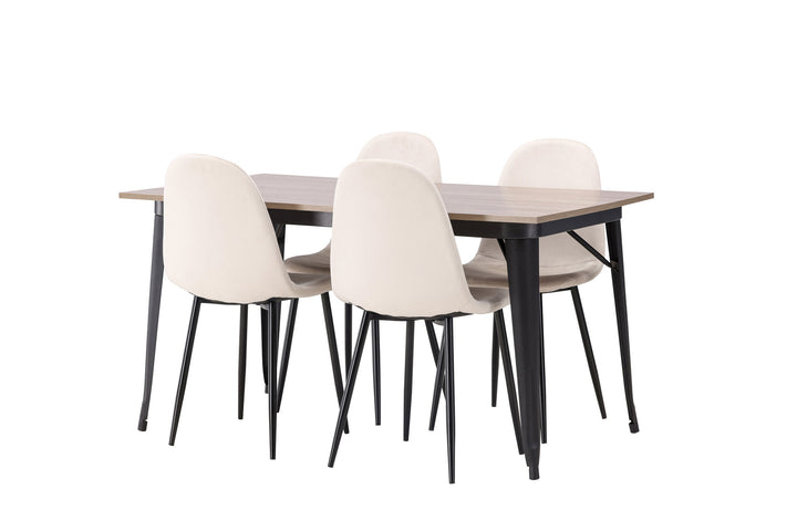 Venture Home Tempe Dining Table - Black / Walnut MDF +Polar Dining Chair - Black legs / Beige Velvet _4