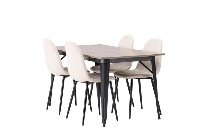 Venture Home Tempe Dining Table - Black / Walnut MDF +Polar Dining Chair - Black legs / Beige Velvet _4